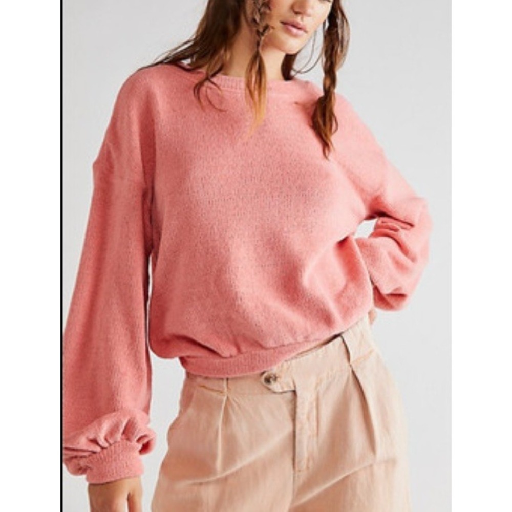 Free People Beach Happy Oversized Pullover Jumper in‎ Rose Pink sz M